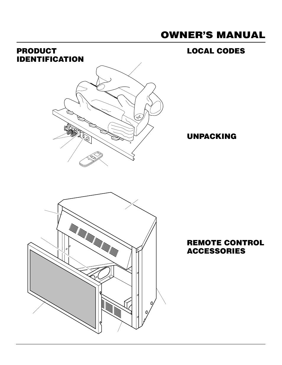 Owner’s manual, Product identification local codes, Unpacking | Remote control accessories | Desa LFP33NRA User Manual | Page 3 / 30
