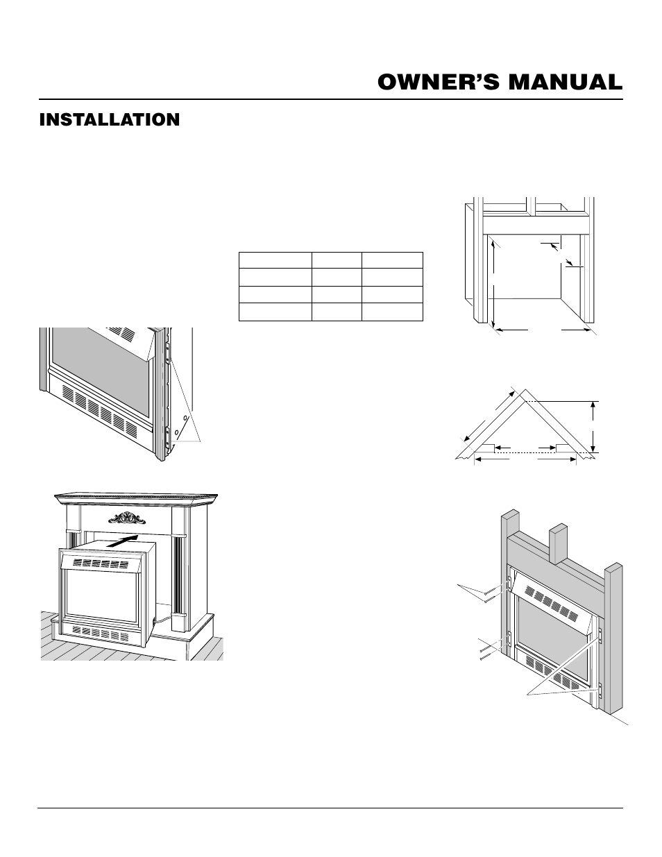 Owner’s manual, Installation, Continued | Built-in fireplace installation | Desa LFP33NRA User Manual | Page 9 / 30