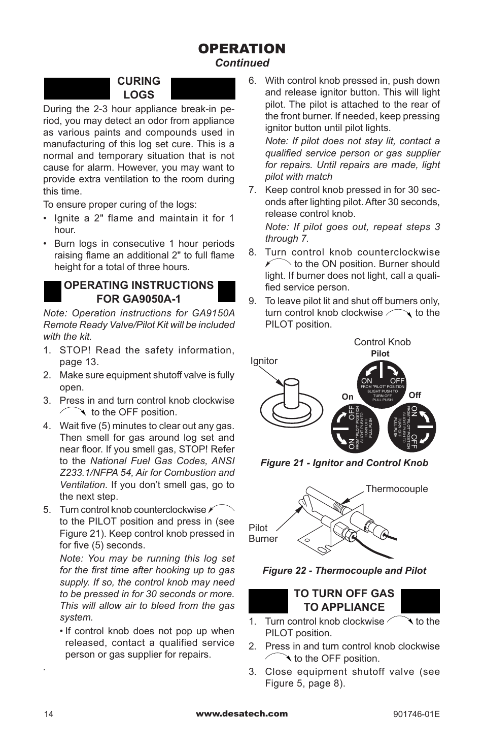 Operation, Continued, Curing logs | Desa BVDR18 User Manual | Page 14 / 28
