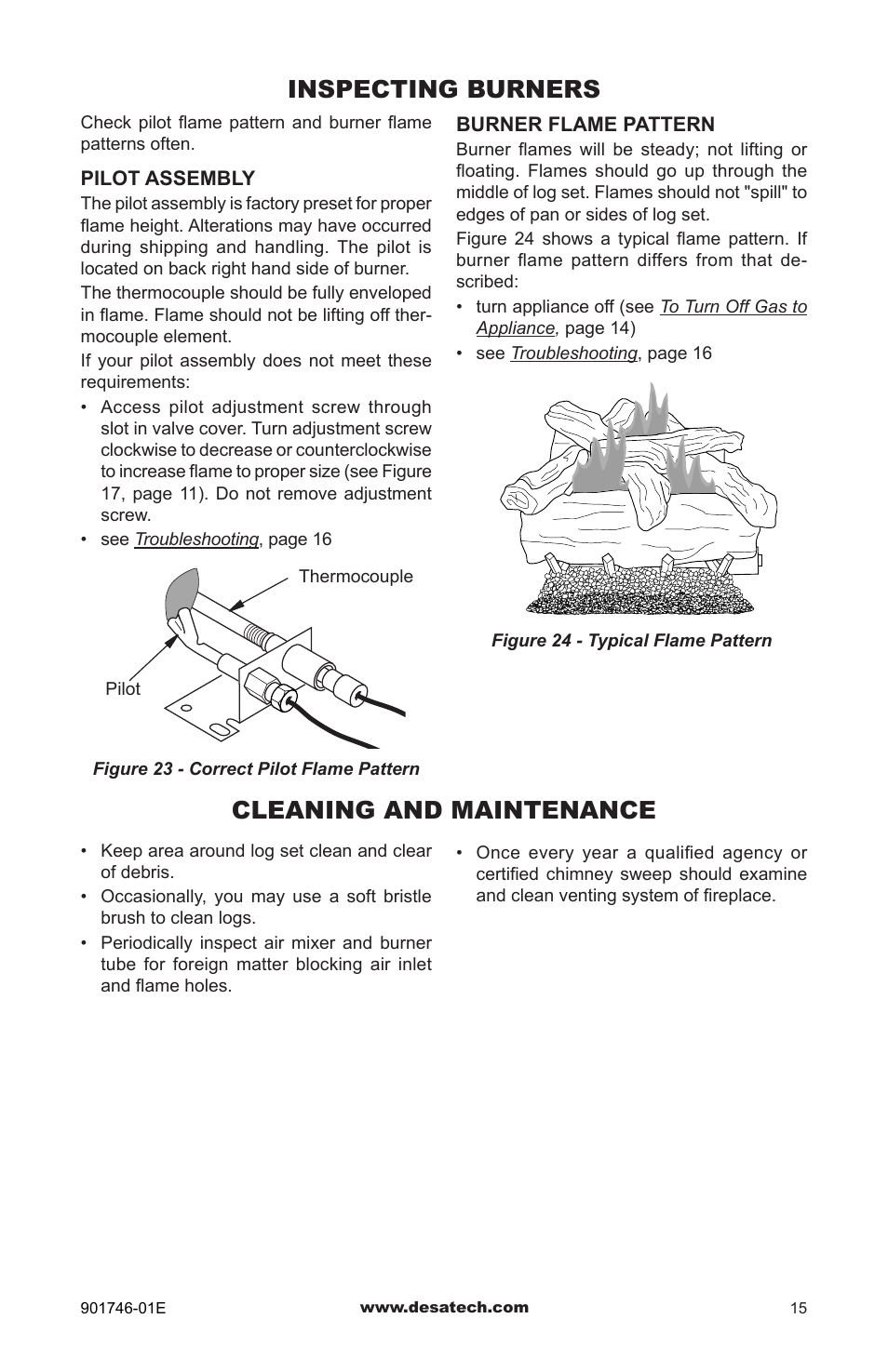 Inspecting burners, Cleaning and maintenance | Desa BVDR18 User Manual | Page 15 / 28