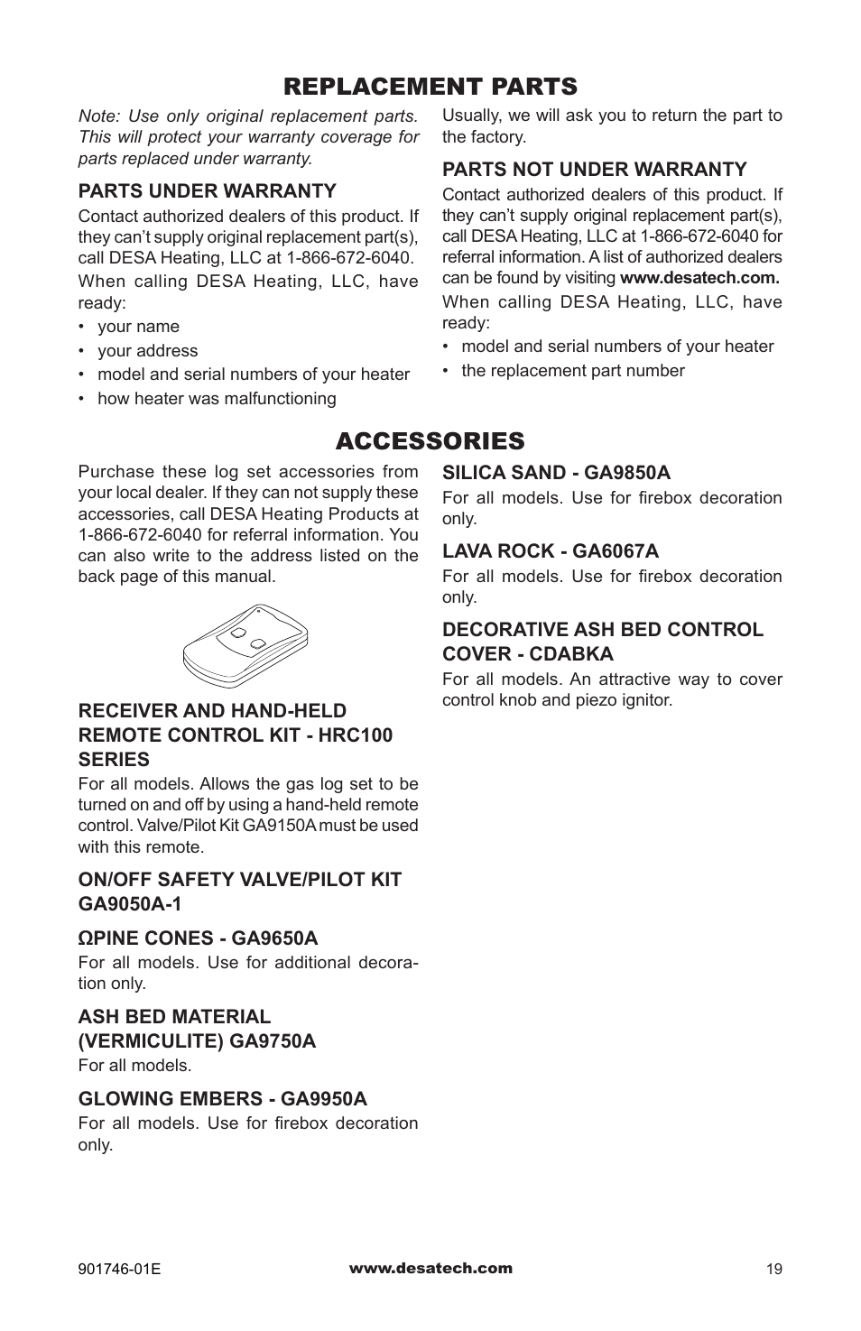 Replacement parts, Accessories | Desa BVDR18 User Manual | Page 19 / 28