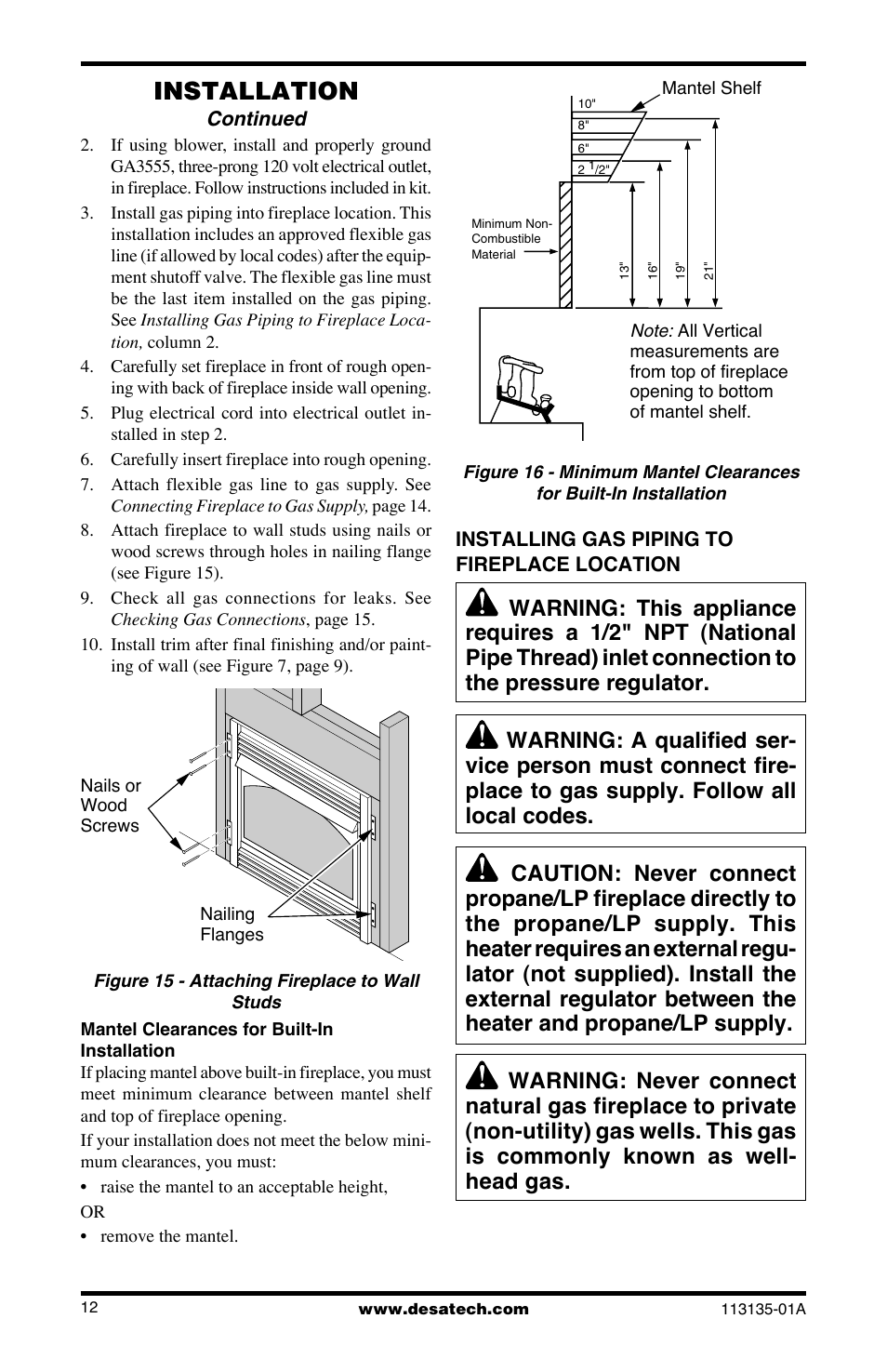Installation | Desa VSGF28NTE User Manual | Page 12 / 32