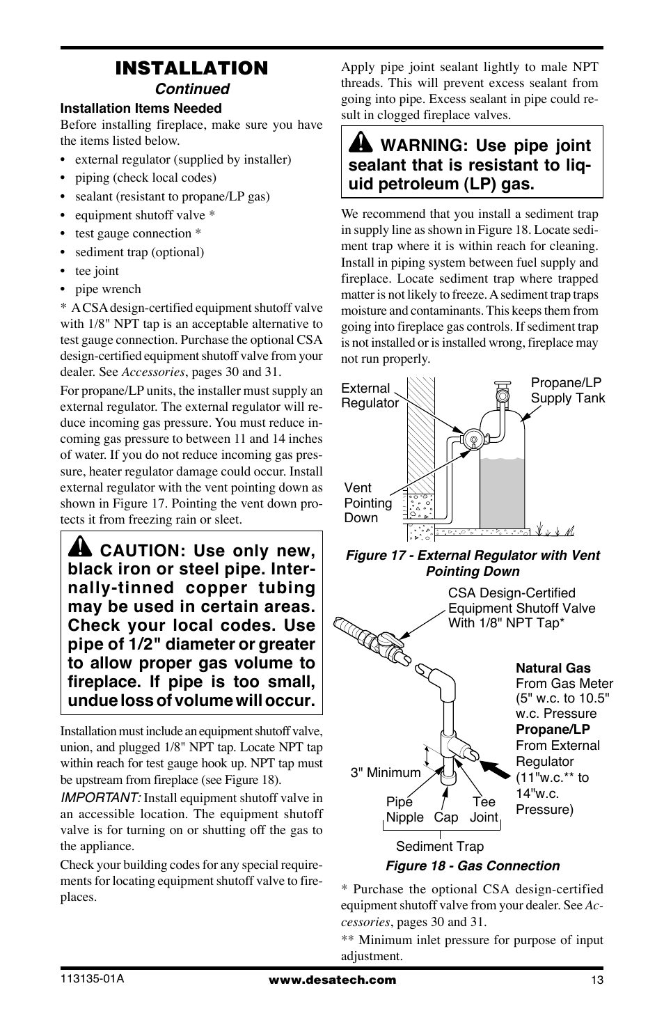 Installation | Desa VSGF28NTE User Manual | Page 13 / 32