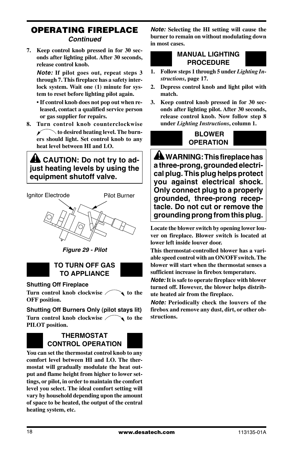 Operating fireplace | Desa VSGF28NTE User Manual | Page 18 / 32