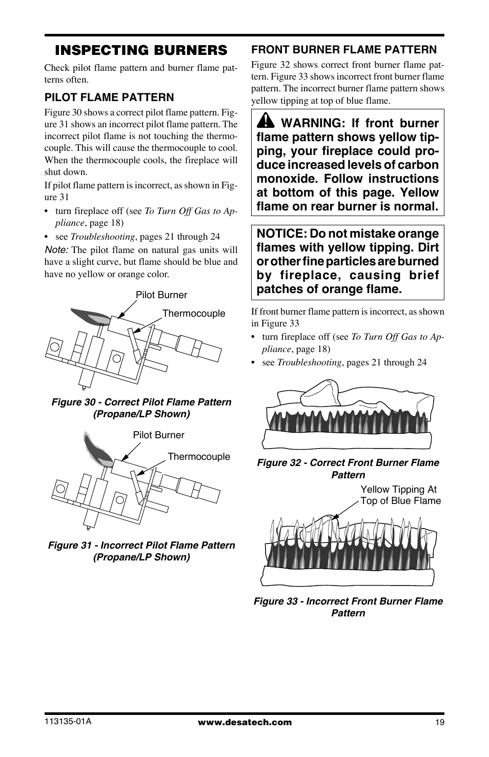 Inspecting burners | Desa VSGF28NTE User Manual | Page 19 / 32