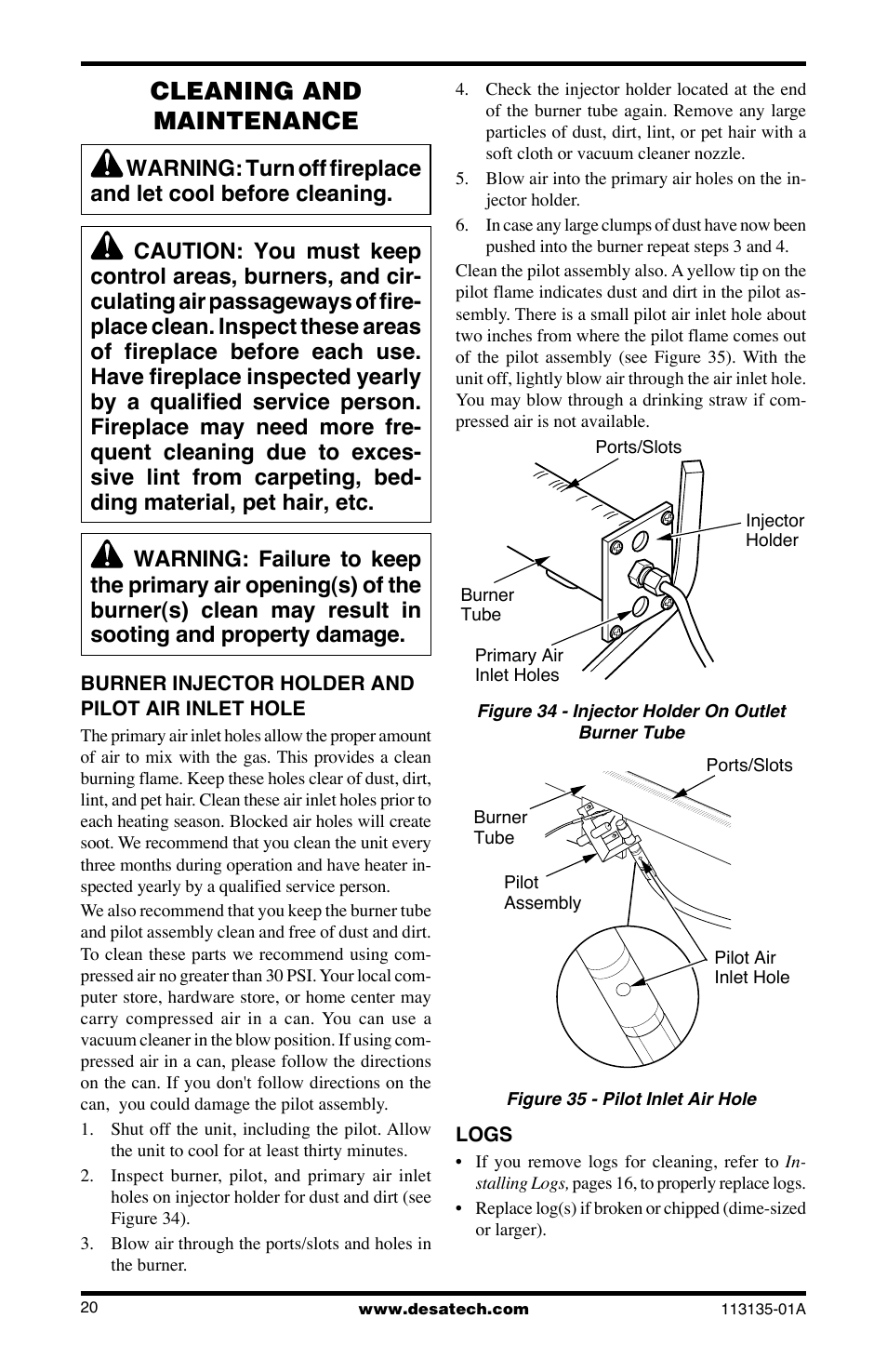 Cleaning and maintenance | Desa VSGF28NTE User Manual | Page 20 / 32