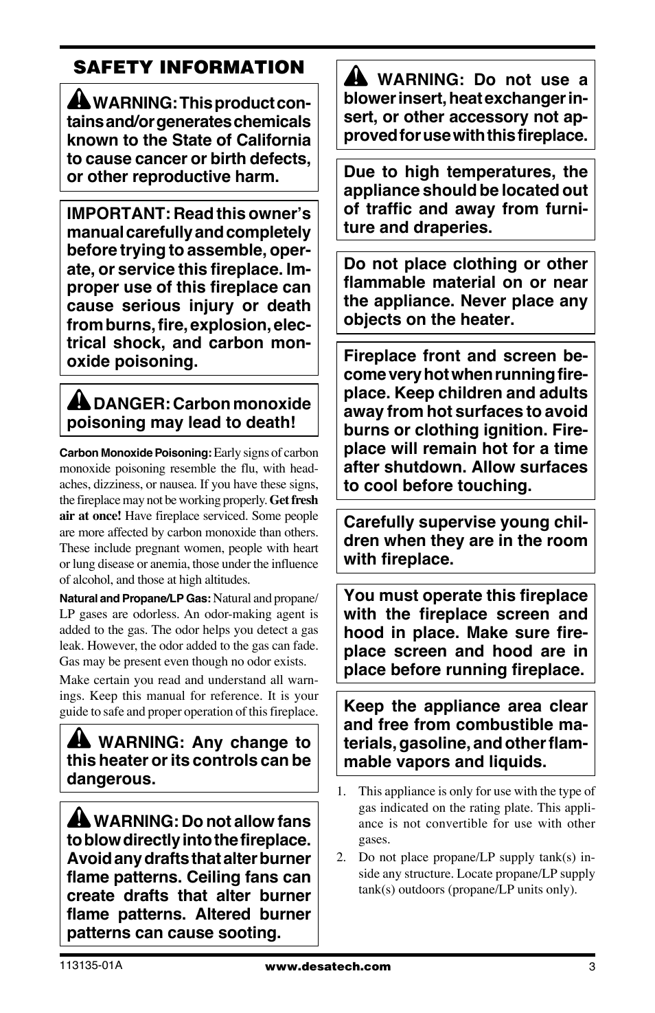 Safety information | Desa VSGF28NTE User Manual | Page 3 / 32