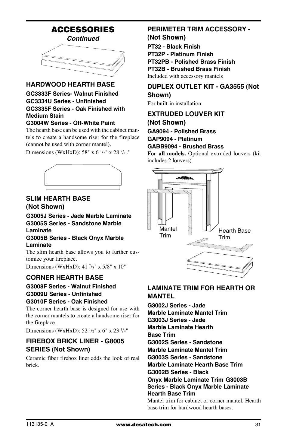 Accessories, Continued | Desa VSGF28NTE User Manual | Page 31 / 32