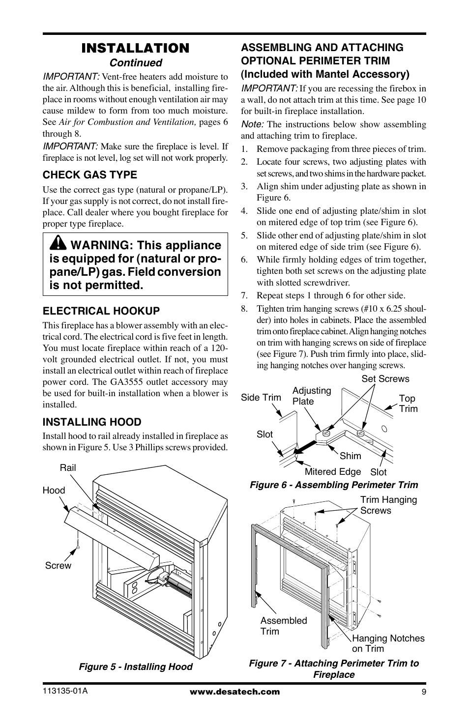 Installation | Desa VSGF28NTE User Manual | Page 9 / 32