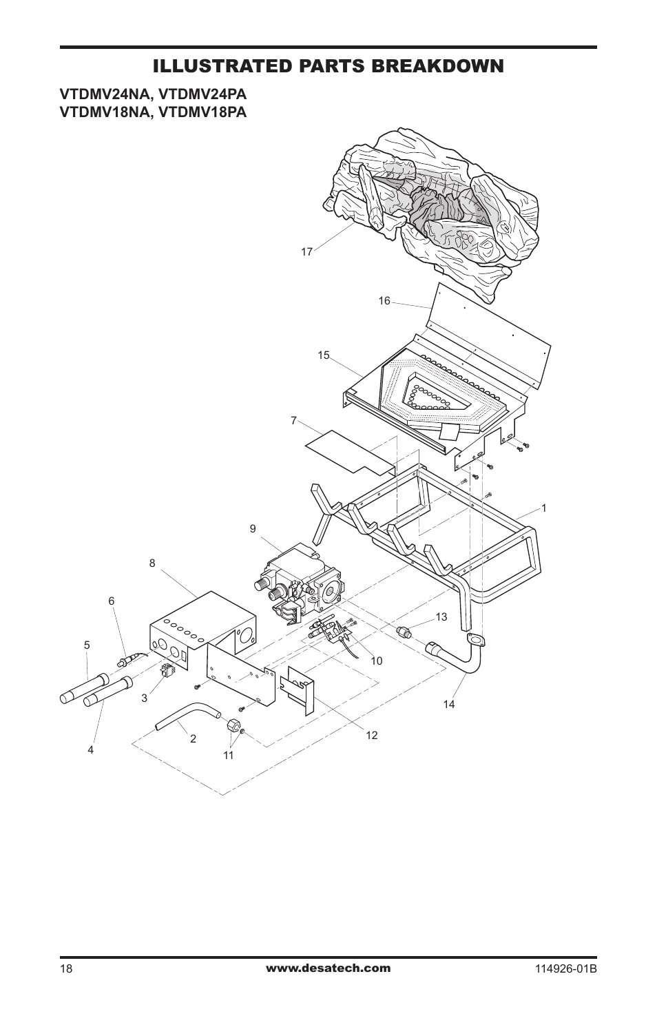 Illustrated parts breakdown and parts list, Illustrated parts breakdown | Desa VTDMV24PA User Manual | Page 18 / 20