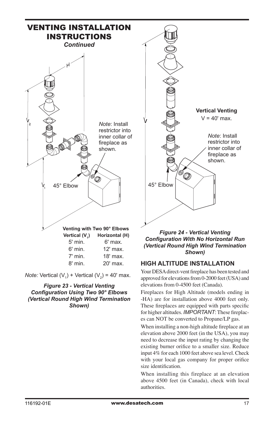 Venting installation instructions | Desa TC36N User Manual | Page 17 / 44