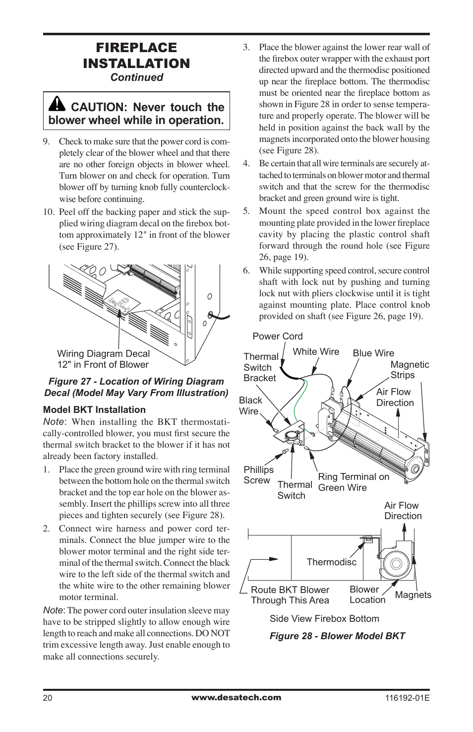 Fireplace installation | Desa TC36N User Manual | Page 20 / 44