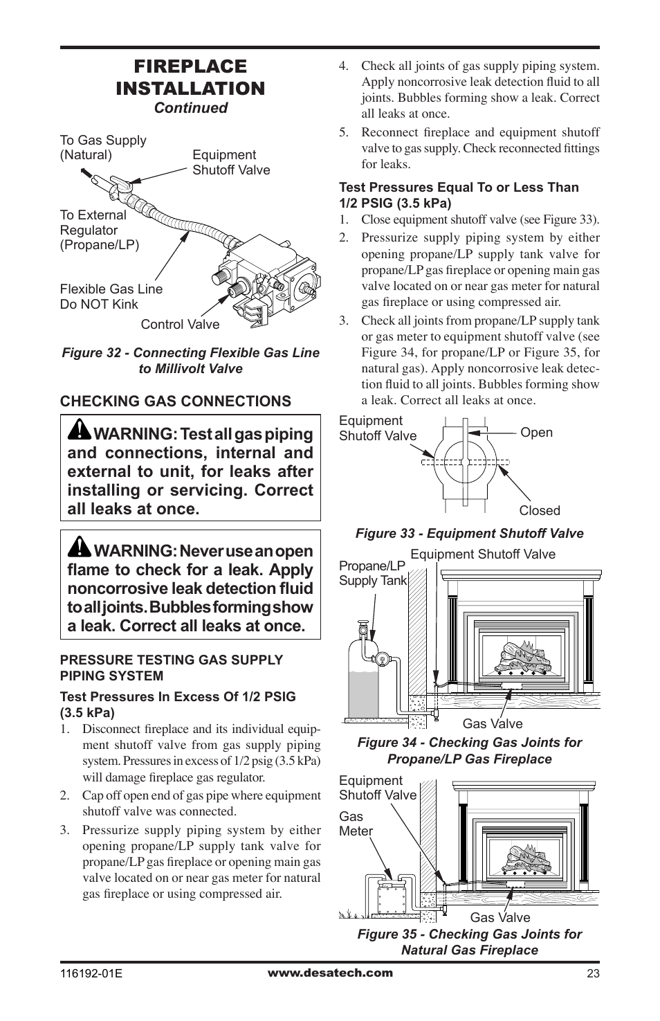 Fireplace installation | Desa TC36N User Manual | Page 23 / 44