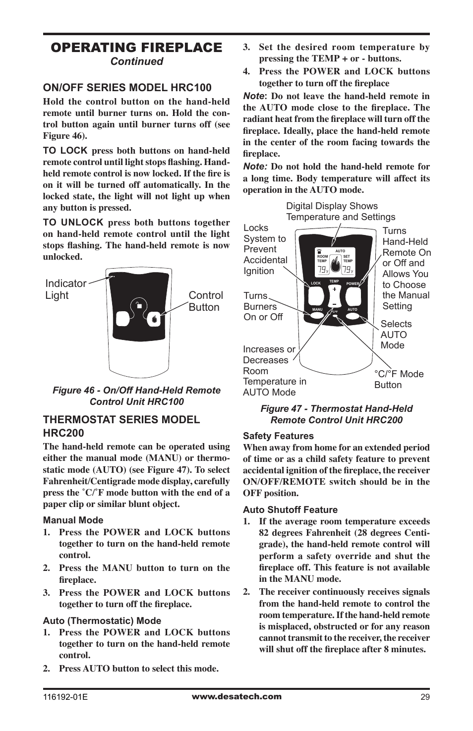 Operating fireplace | Desa TC36N User Manual | Page 29 / 44