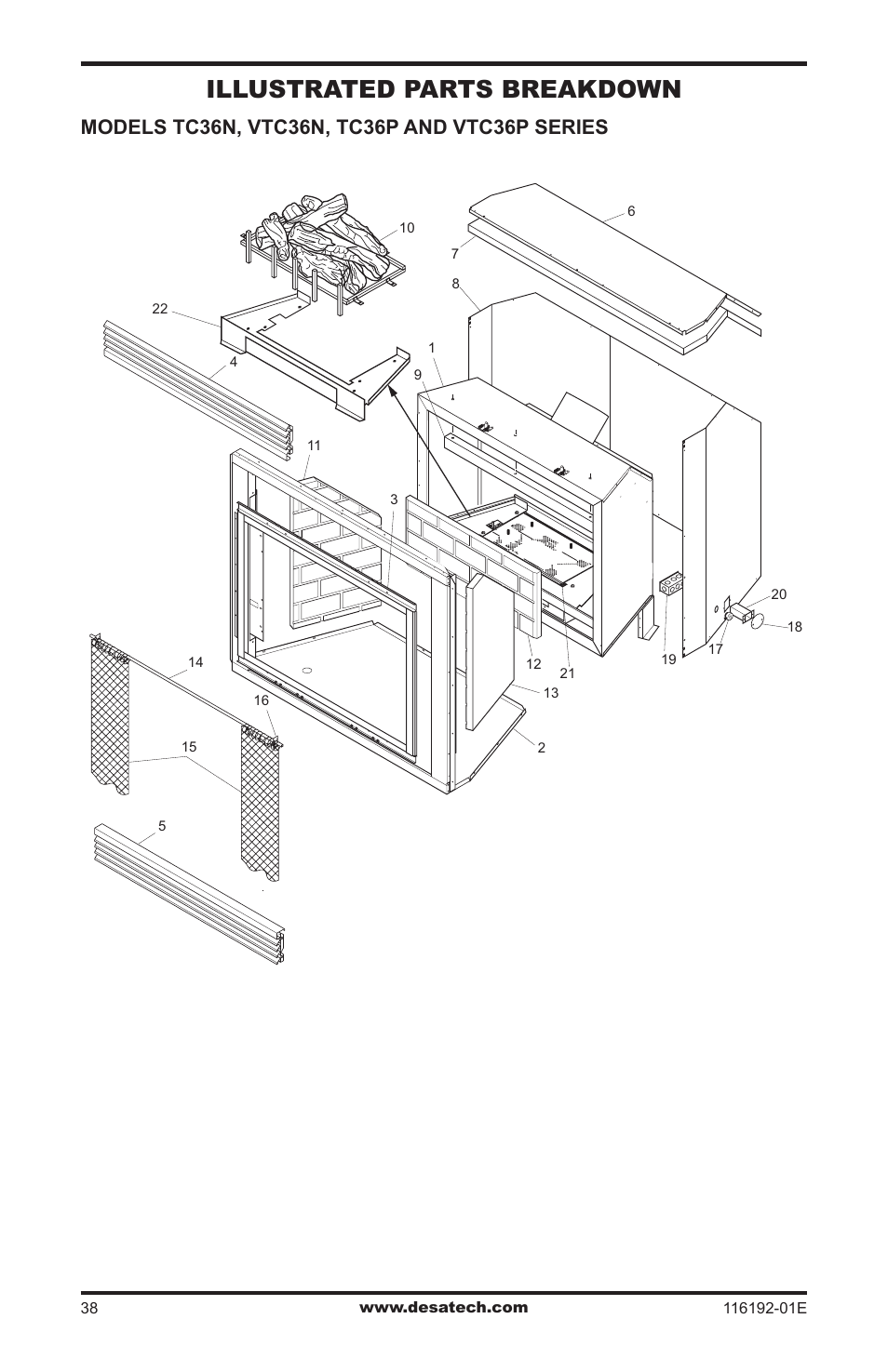 Illustrated parts breakdown and parts list, Illustrated parts breakdown | Desa TC36N User Manual | Page 38 / 44