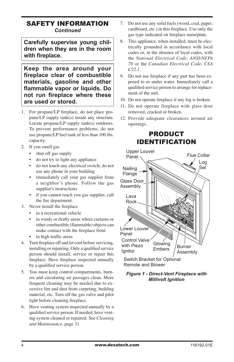 Product identification, Safety information | Desa TC36N User Manual | Page 4 / 44