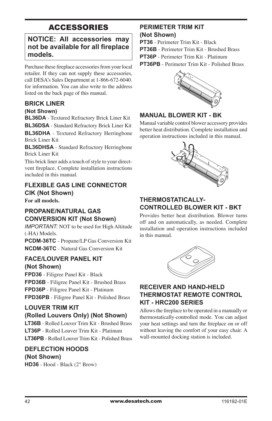 Accessories | Desa TC36N User Manual | Page 42 / 44