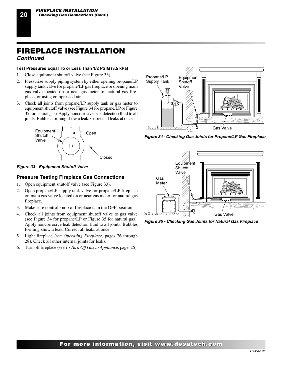 Fireplace installation, Continued | Desa CHDV42NR-B User Manual | Page 20 / 42