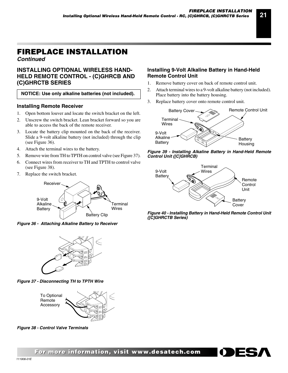 Fireplace installation, Continued | Desa CHDV42NR-B User Manual | Page 21 / 42