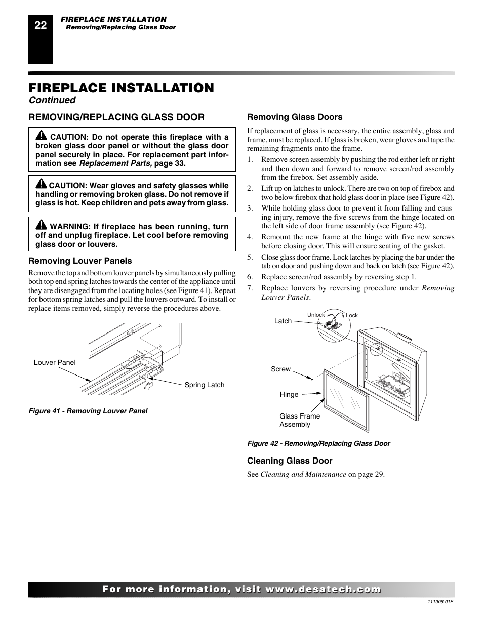 Fireplace installation, Continued | Desa CHDV42NR-B User Manual | Page 22 / 42