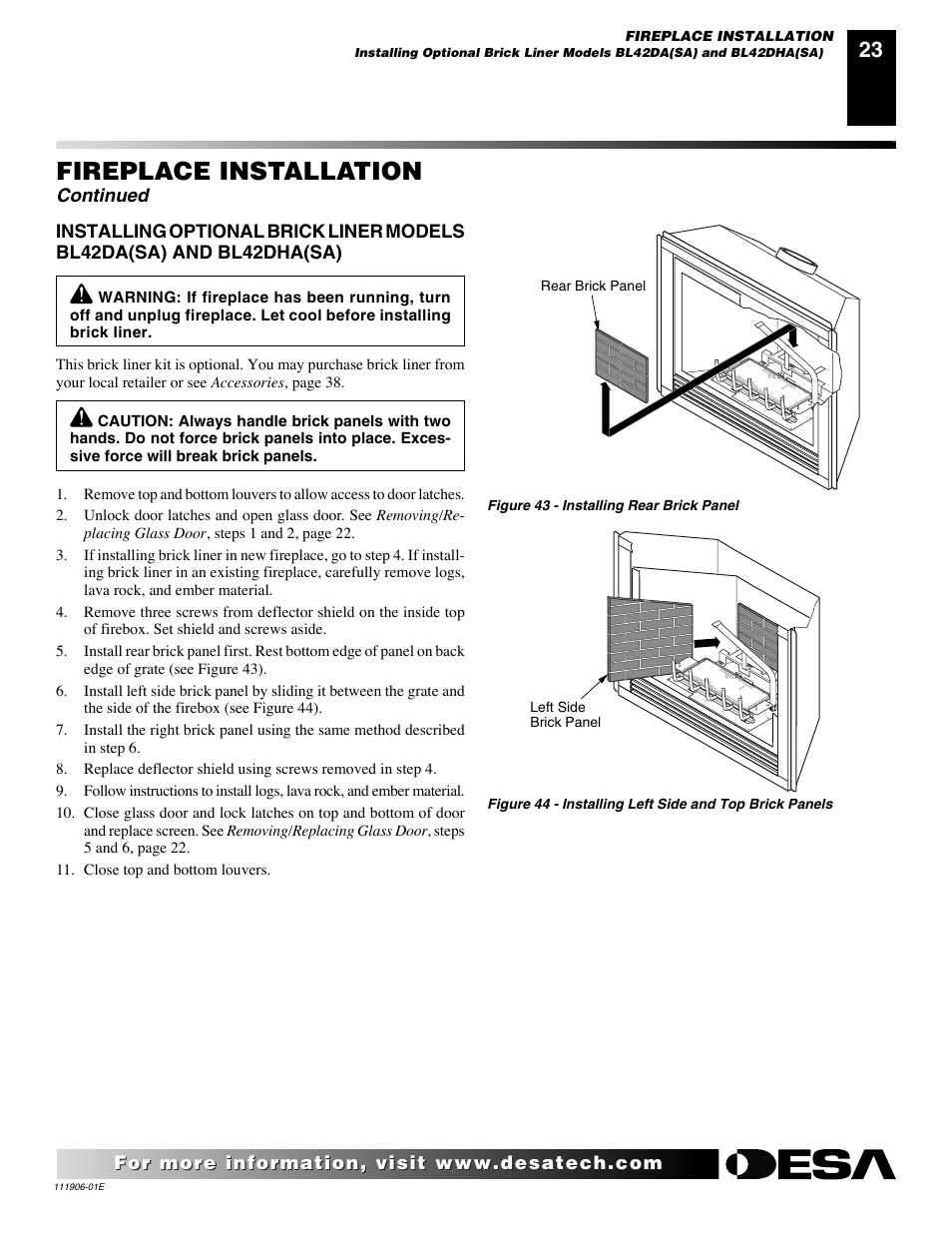 Fireplace installation, Continued | Desa CHDV42NR-B User Manual | Page 23 / 42