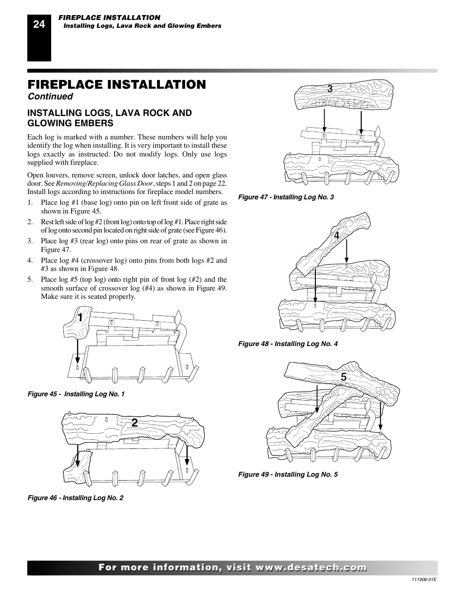 Fireplace installation | Desa CHDV42NR-B User Manual | Page 24 / 42
