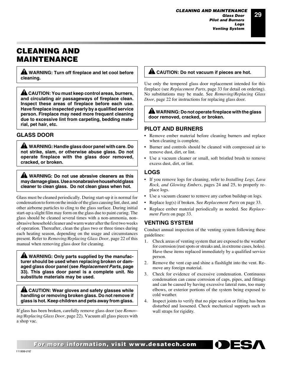 Cleaning and maintenance | Desa CHDV42NR-B User Manual | Page 29 / 42