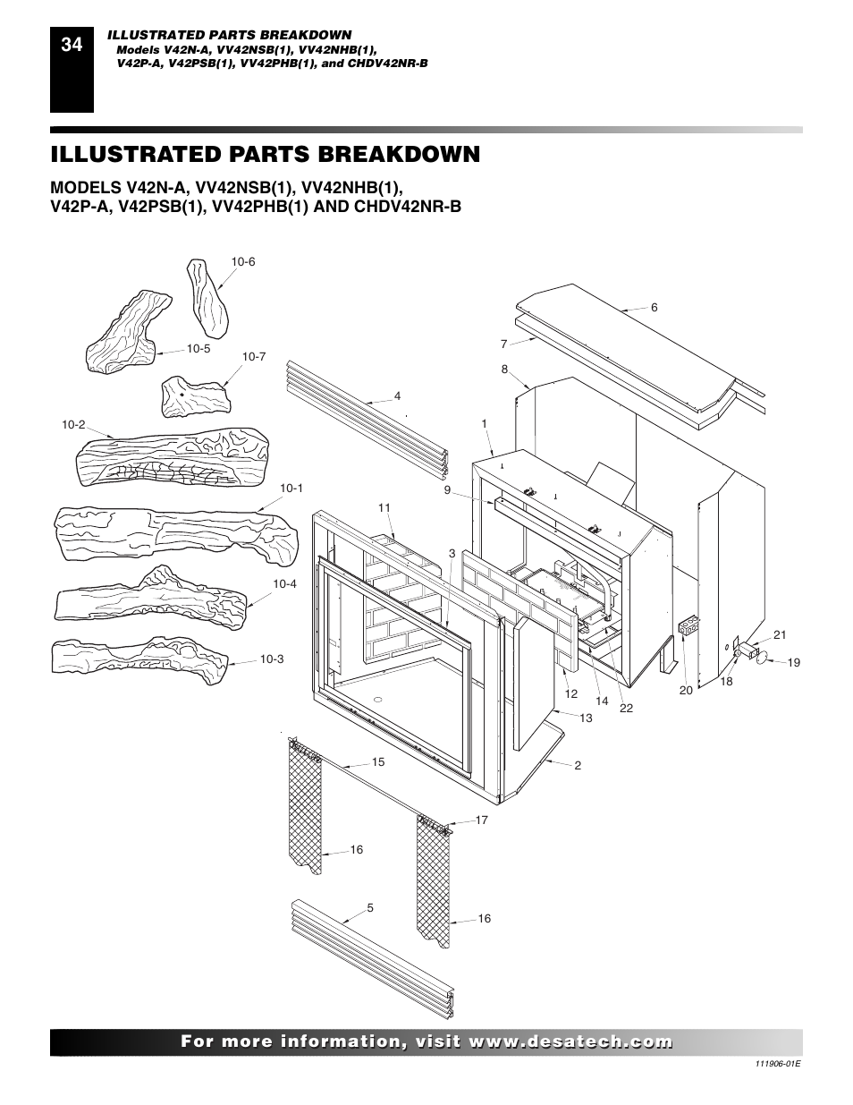 Illustrated parts breakdown | Desa CHDV42NR-B User Manual | Page 34 / 42