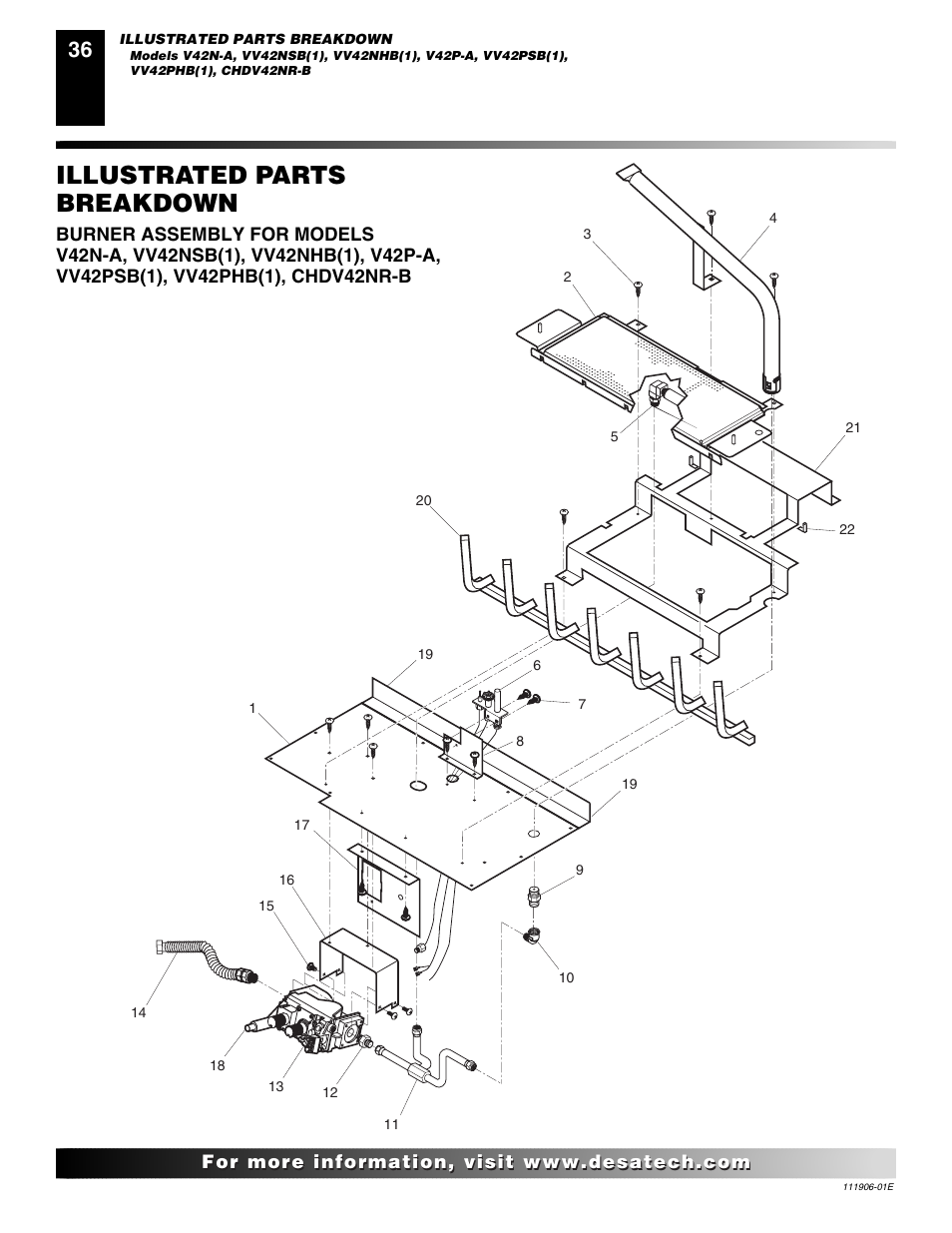 Illustrated parts breakdown | Desa CHDV42NR-B User Manual | Page 36 / 42