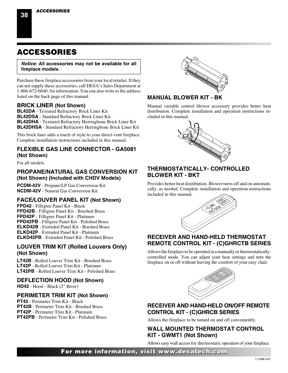 Accessories | Desa CHDV42NR-B User Manual | Page 38 / 42