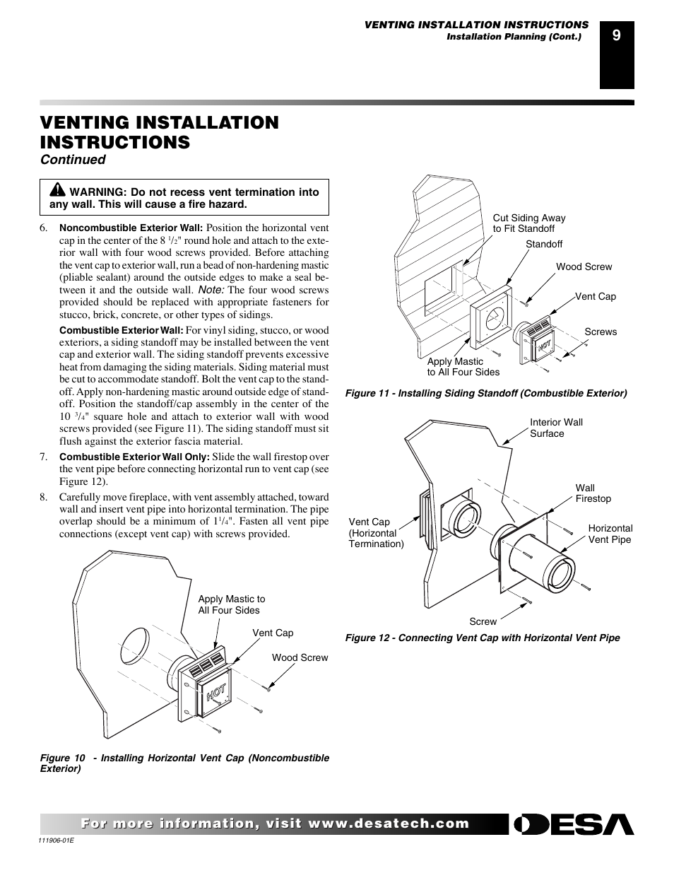 Venting installation instructions, Continued | Desa CHDV42NR-B User Manual | Page 9 / 42