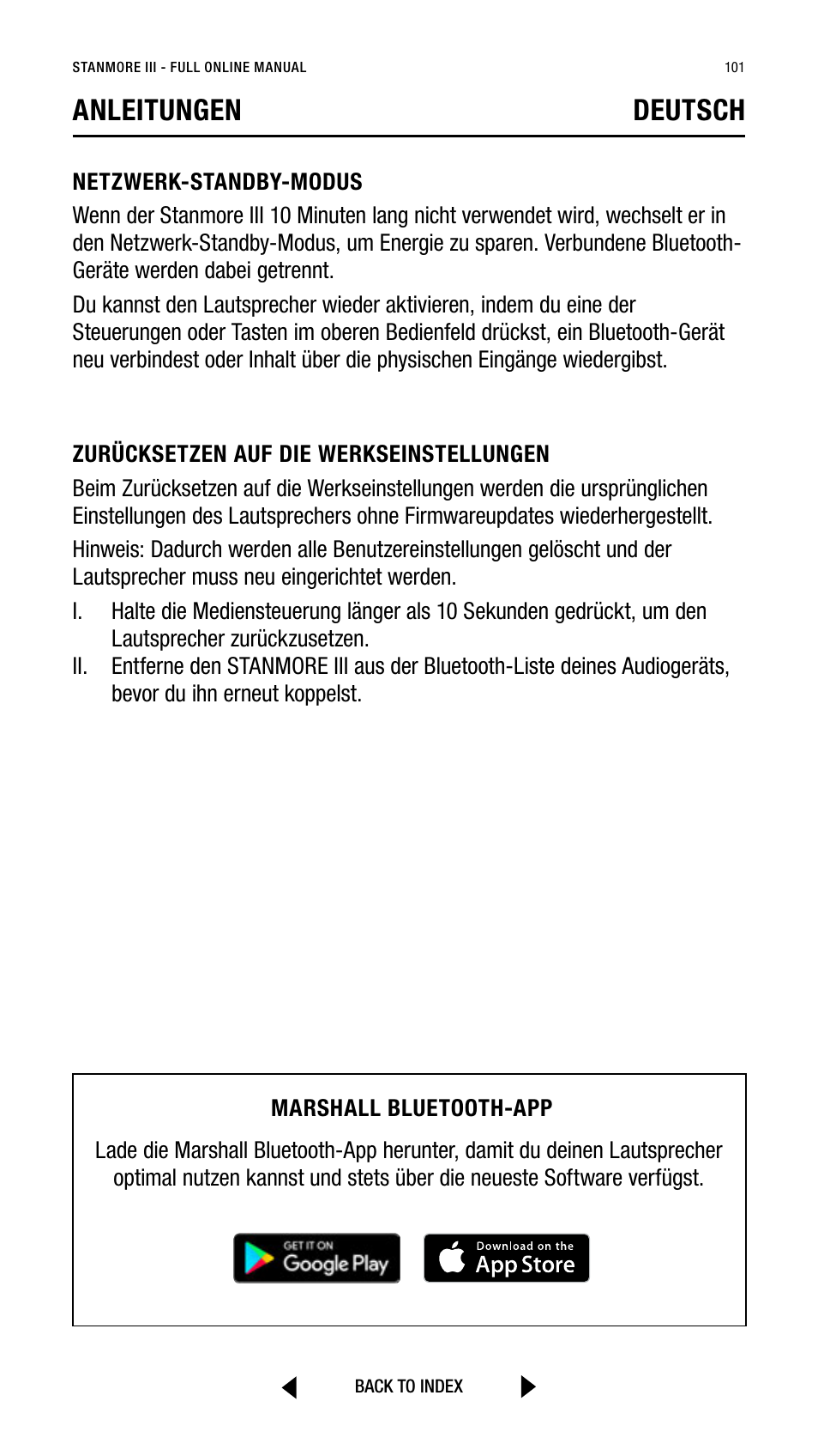 Anleitungen deutsch | Marshall Stanmore III Bluetooth Speaker System (Black) User Manual | Page 101 / 307