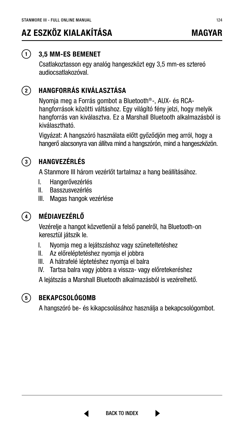 Az eszköz kialakítása magyar | Marshall Stanmore III Bluetooth Speaker System (Black) User Manual | Page 124 / 307