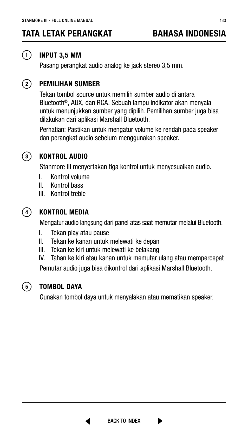 Tata letak perangkat bahasa indonesia | Marshall Stanmore III Bluetooth Speaker System (Black) User Manual | Page 133 / 307