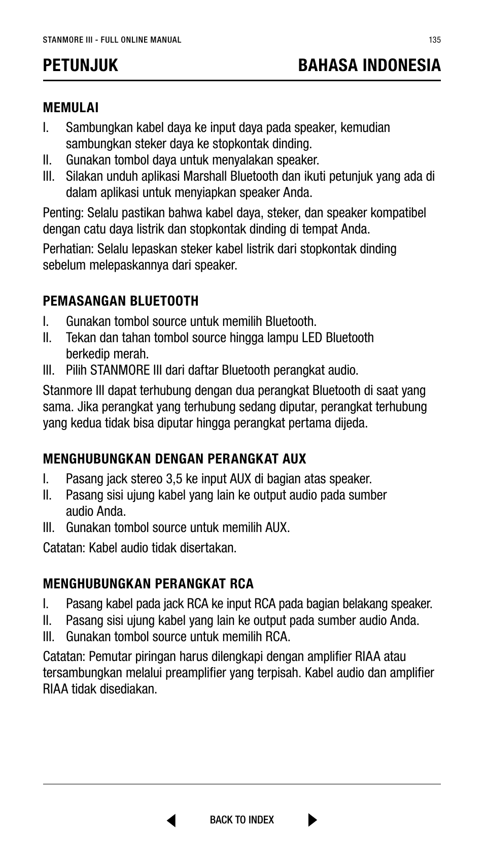 Petunjuk bahasa indonesia | Marshall Stanmore III Bluetooth Speaker System (Black) User Manual | Page 135 / 307