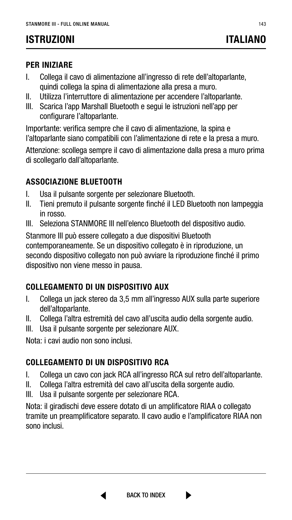 Istruzioni italiano | Marshall Stanmore III Bluetooth Speaker System (Black) User Manual | Page 143 / 307