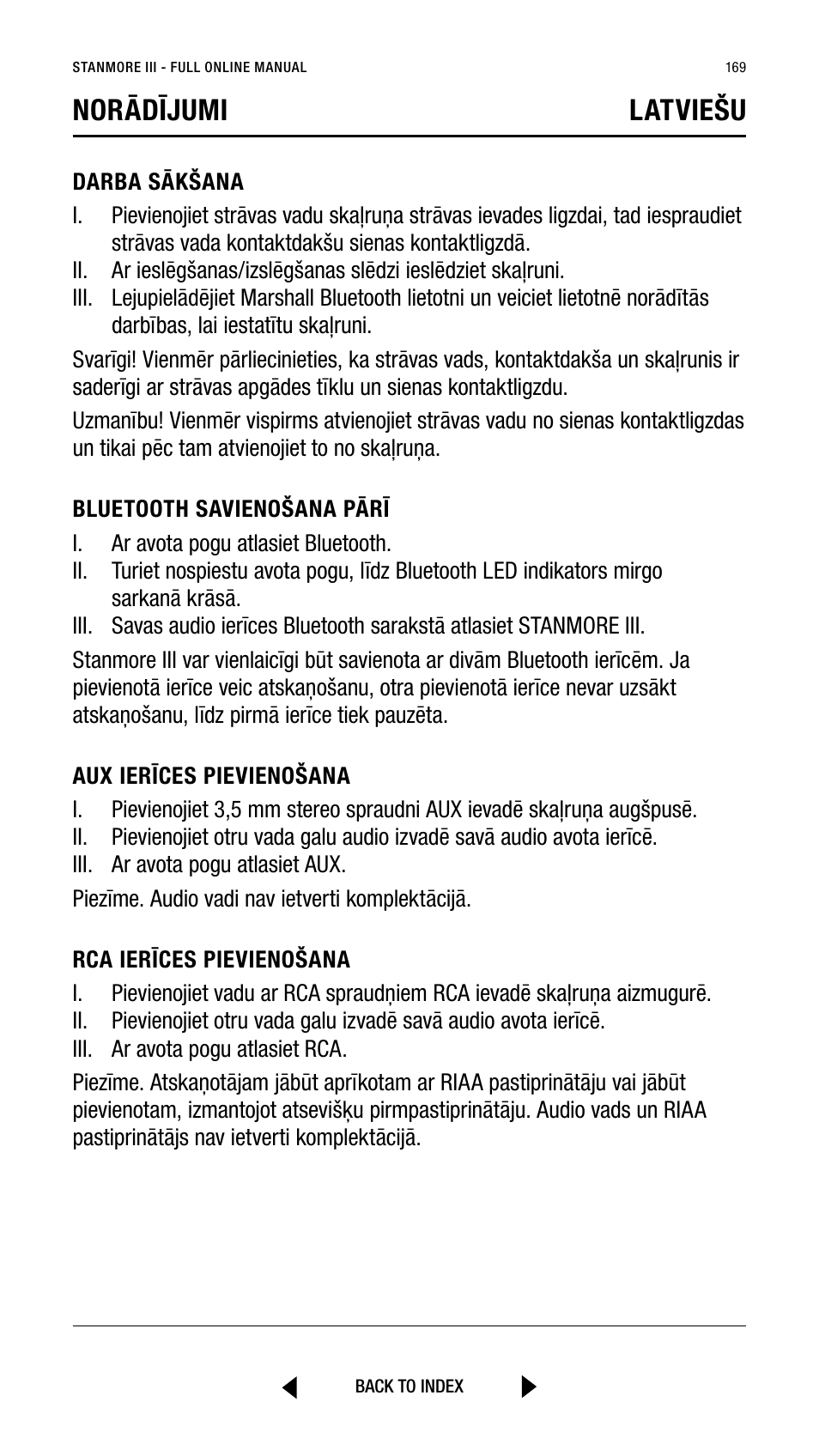 Norādījumi latviešu | Marshall Stanmore III Bluetooth Speaker System (Black) User Manual | Page 169 / 307