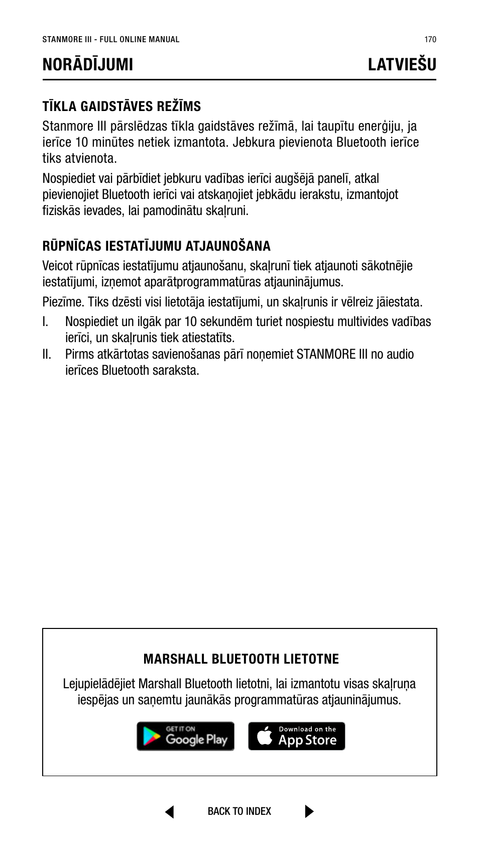 Norādījumi latviešu | Marshall Stanmore III Bluetooth Speaker System (Black) User Manual | Page 170 / 307