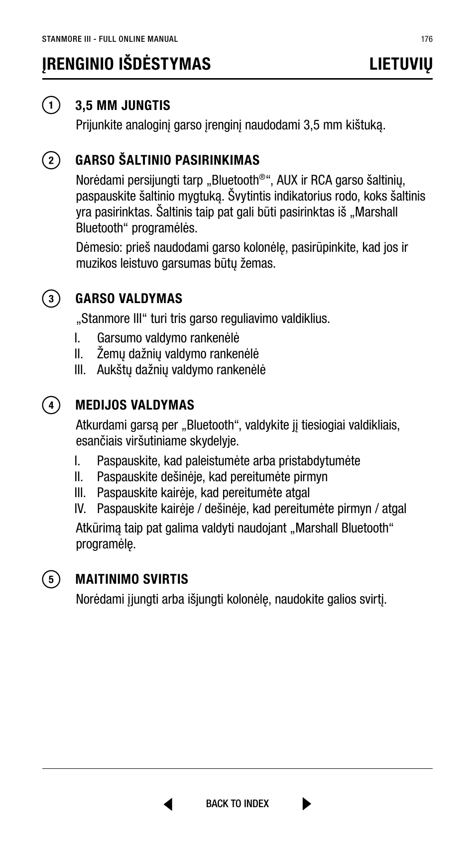 Įrenginio išdėstymas lietuvių | Marshall Stanmore III Bluetooth Speaker System (Black) User Manual | Page 176 / 307