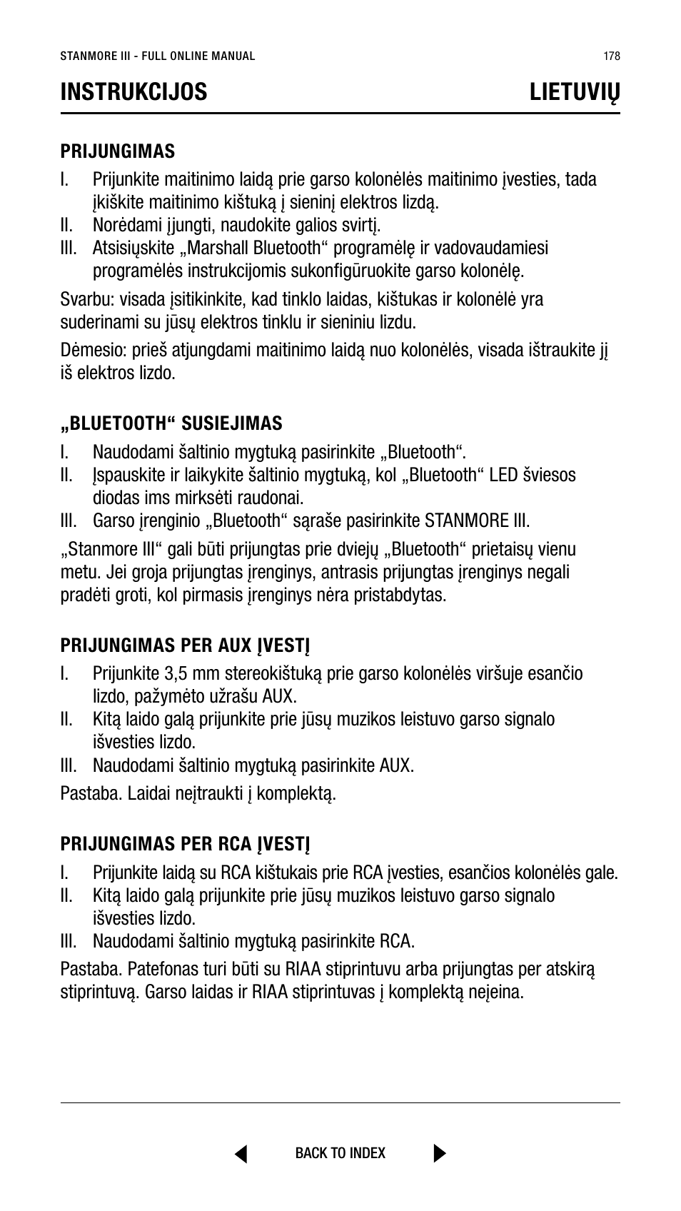 Instrukcijos lietuvių | Marshall Stanmore III Bluetooth Speaker System (Black) User Manual | Page 178 / 307