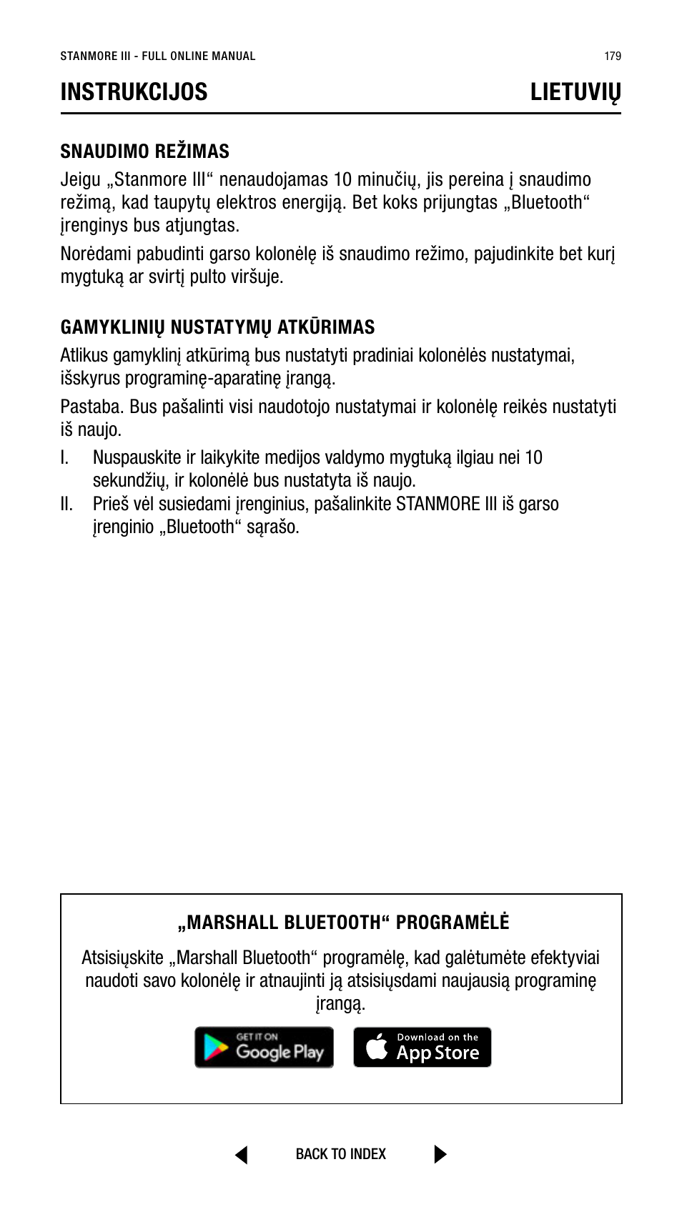 Instrukcijos lietuvių | Marshall Stanmore III Bluetooth Speaker System (Black) User Manual | Page 179 / 307