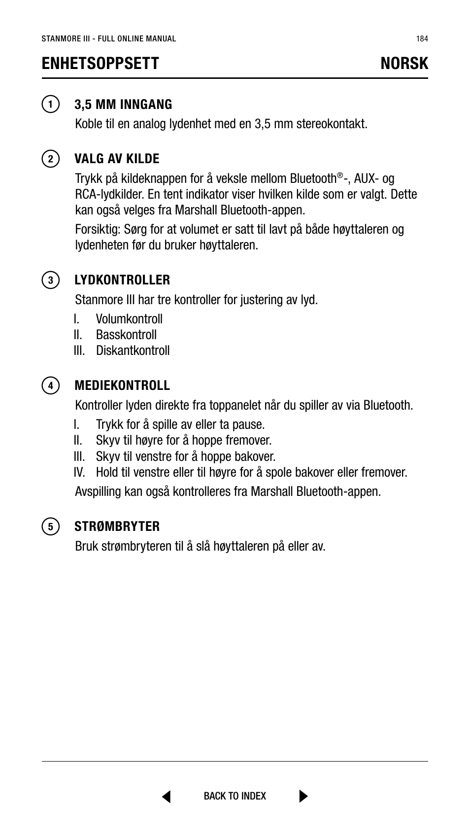 Enhetsoppsett norsk | Marshall Stanmore III Bluetooth Speaker System (Black) User Manual | Page 184 / 307