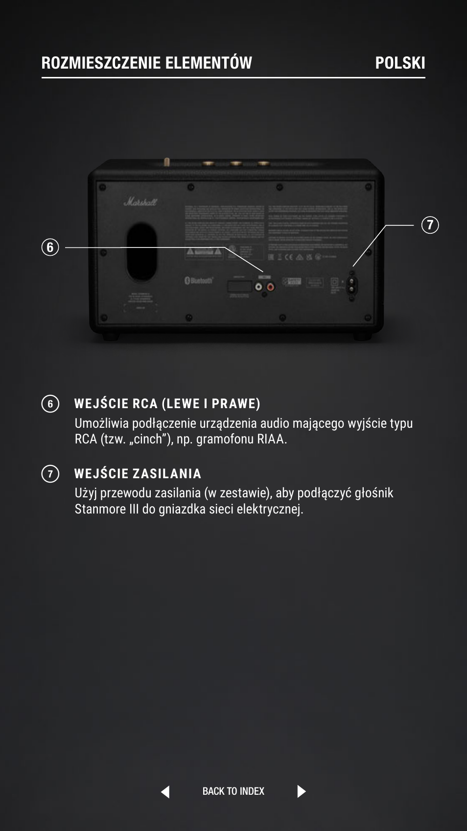 Rozmieszczenie elementów polski | Marshall Stanmore III Bluetooth Speaker System (Black) User Manual | Page 193 / 307