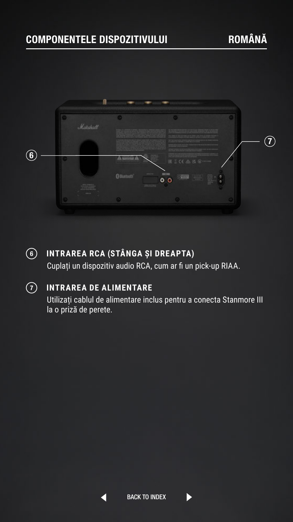 Componentele dispozitivului română | Marshall Stanmore III Bluetooth Speaker System (Black) User Manual | Page 210 / 307