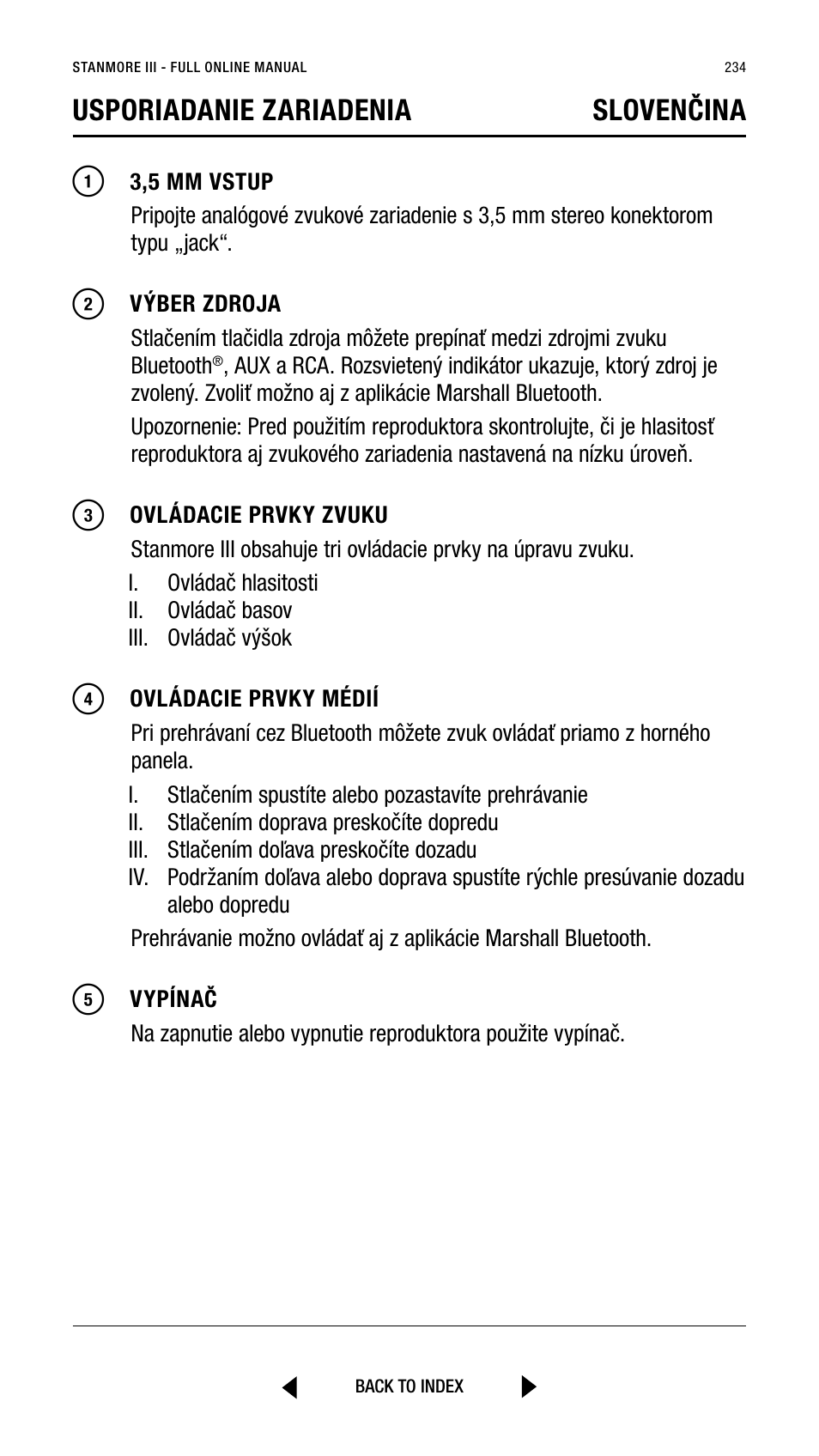 Usporiadanie zariadenia slovenčina | Marshall Stanmore III Bluetooth Speaker System (Black) User Manual | Page 234 / 307