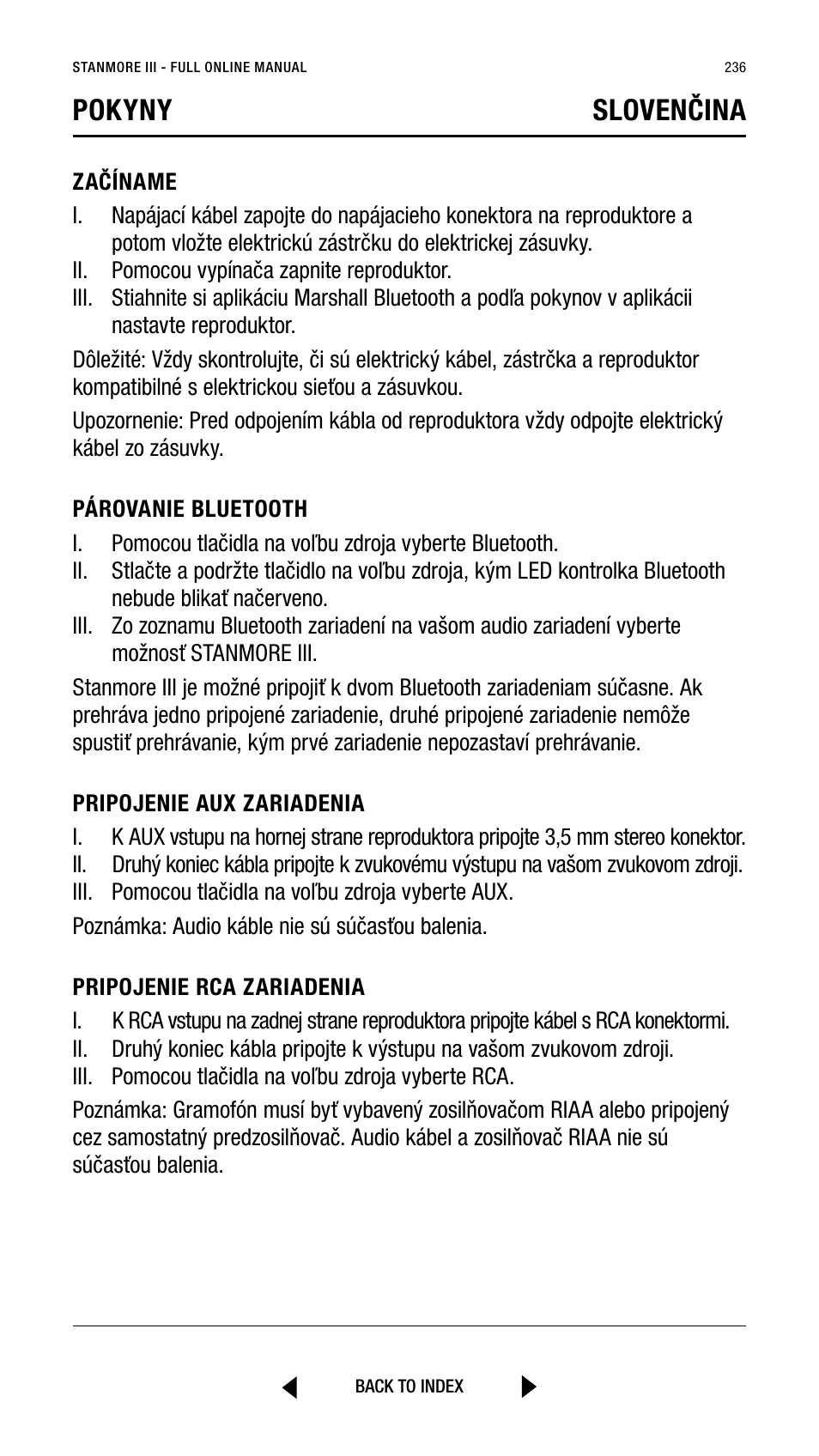 Pokyny slovenčina | Marshall Stanmore III Bluetooth Speaker System (Black) User Manual | Page 236 / 307