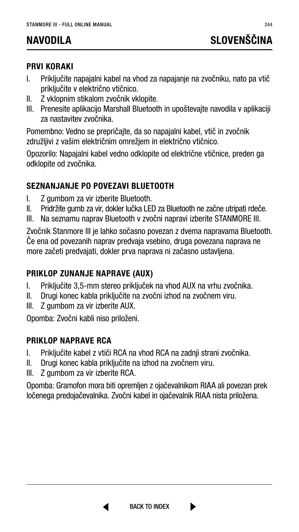 Navodila slovenščina | Marshall Stanmore III Bluetooth Speaker System (Black) User Manual | Page 244 / 307