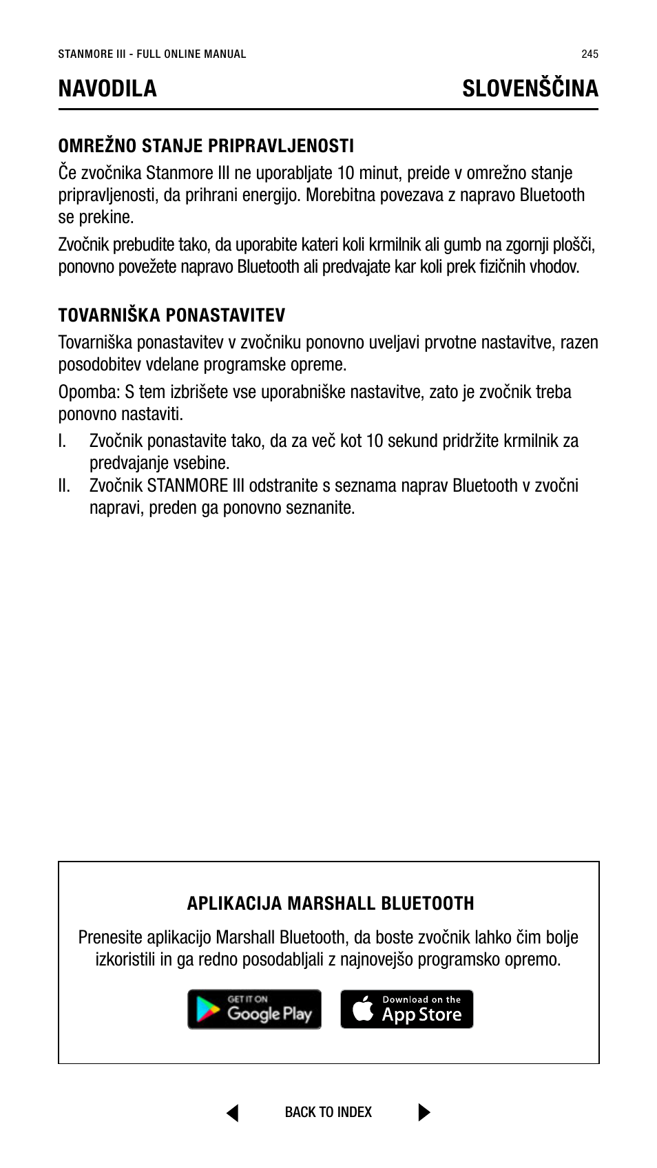 Navodila slovenščina | Marshall Stanmore III Bluetooth Speaker System (Black) User Manual | Page 245 / 307