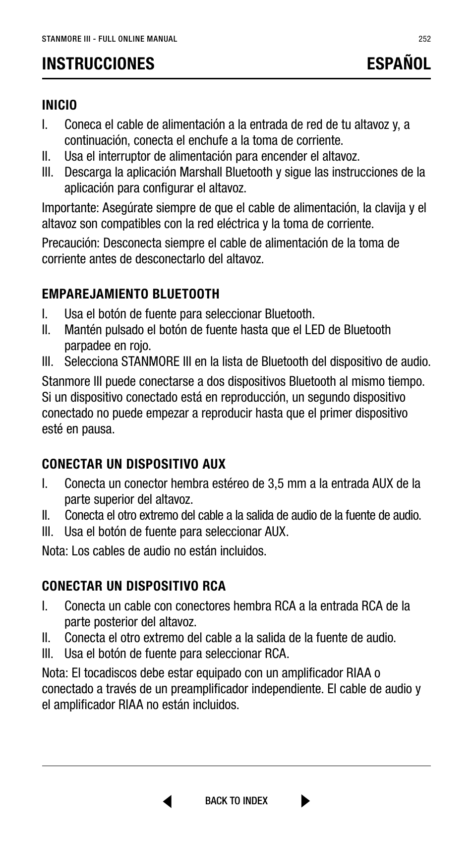 Instrucciones español | Marshall Stanmore III Bluetooth Speaker System (Black) User Manual | Page 252 / 307