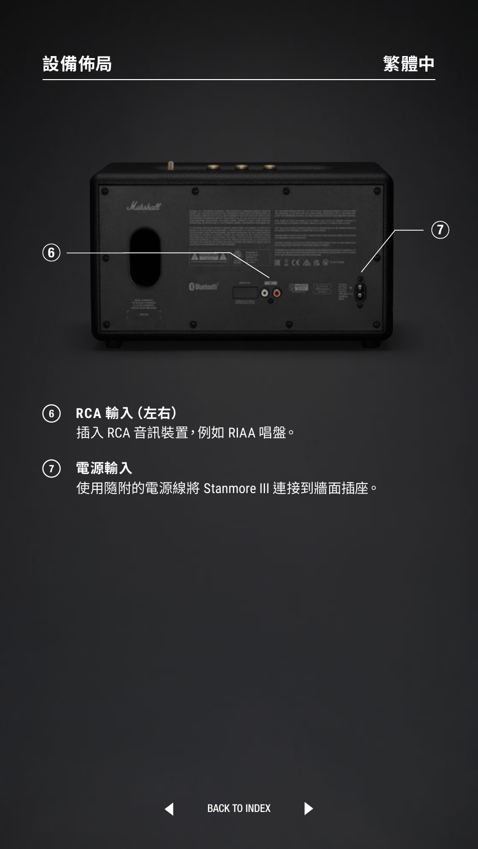 設備佈局 繁體中 | Marshall Stanmore III Bluetooth Speaker System (Black) User Manual | Page 268 / 307